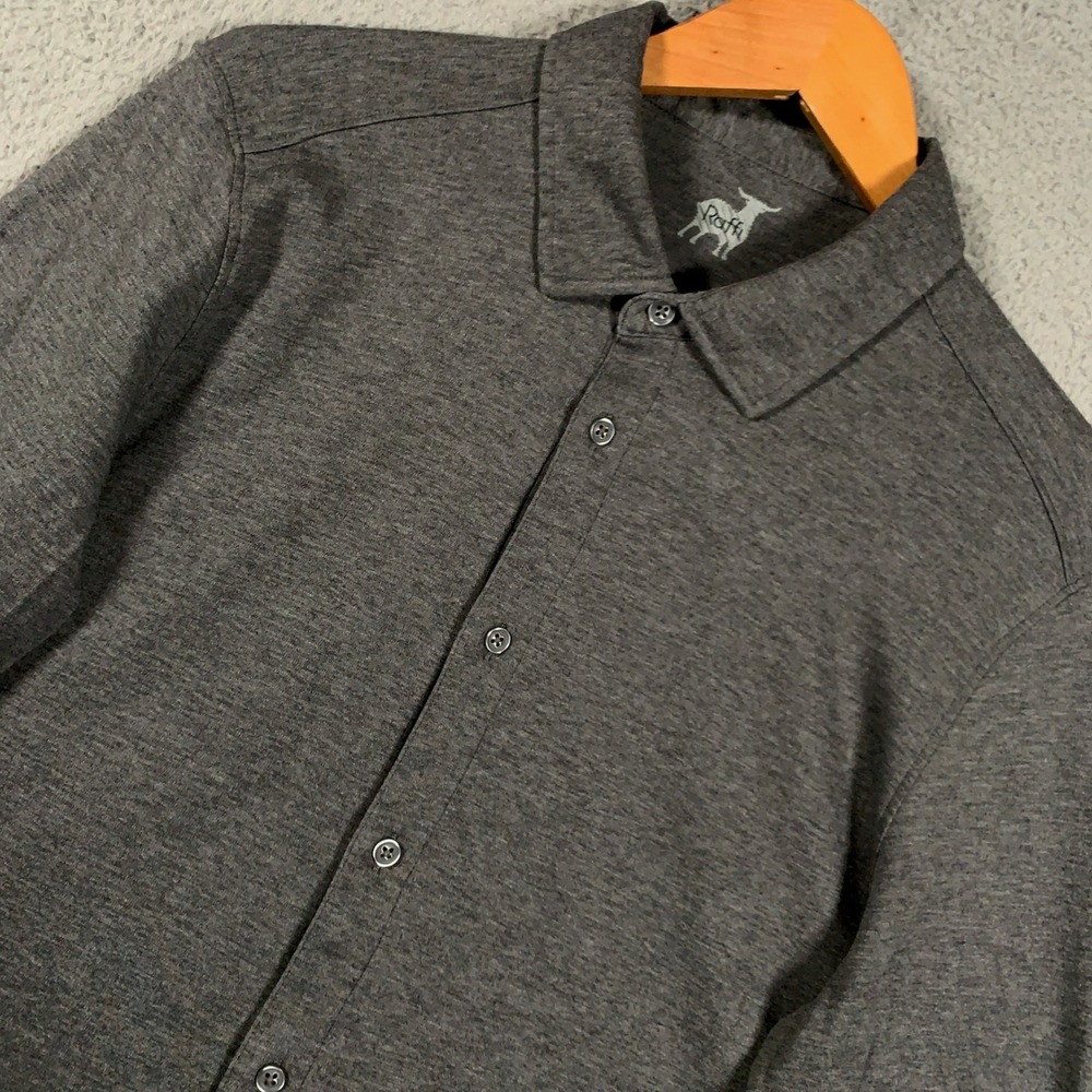 Raffi Button Down Shirt Mens Large Gray Heathered Cotton Jersey Long Sleeve Soft